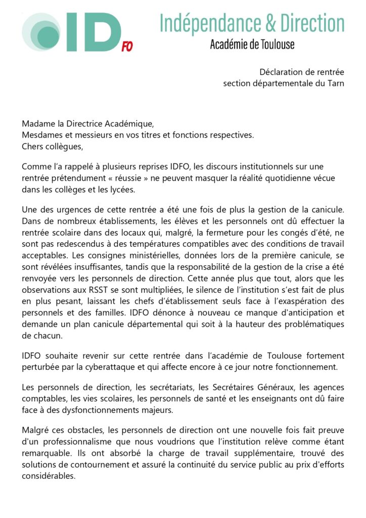 Déclaration syndicale de rentrée Tarn _page-0001